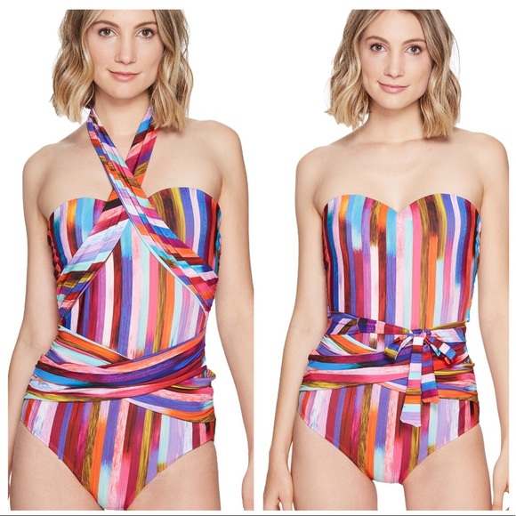 Athena Other - Athena Swim Versatile Striped Swimsuit SZ MD